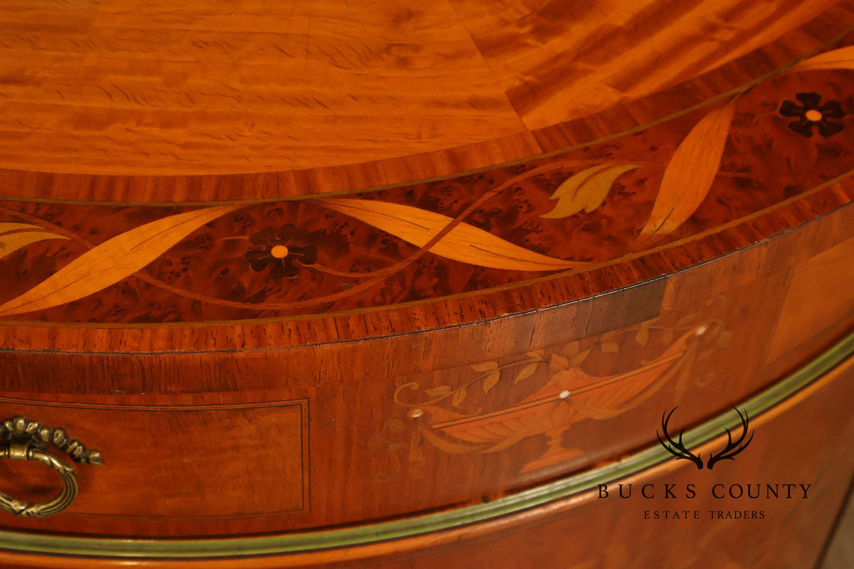 Neoclassical Style Inlaid Demilune Cabinet With Interior Drawers