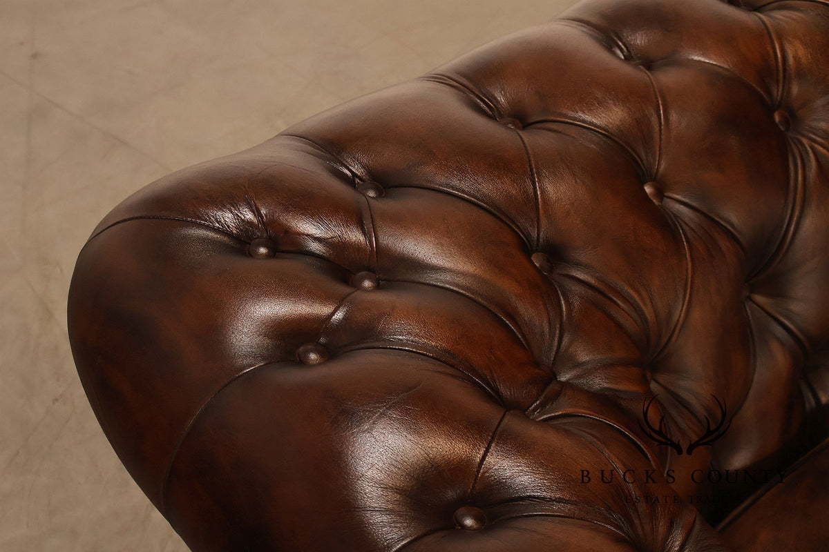 Chesterfield Style 6 Foot Brown Tufted Leather Sofa