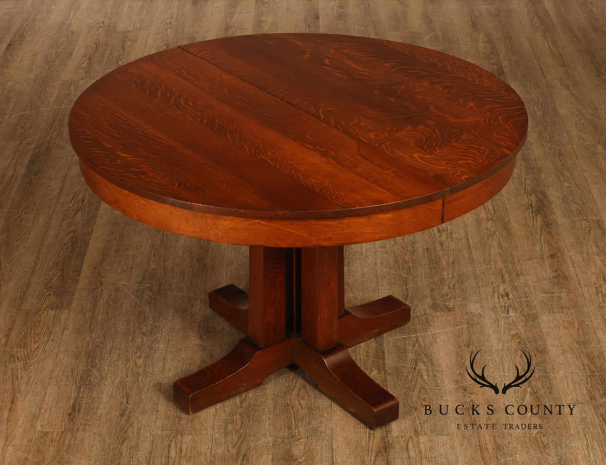 Antique L. & J.G. Stickley No. 716 Mission Oak Shoe Foot Round Dining Table