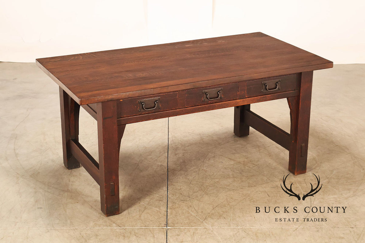 Early Gustav Stickley No. 460 Oak Library Table With Rare Hardware