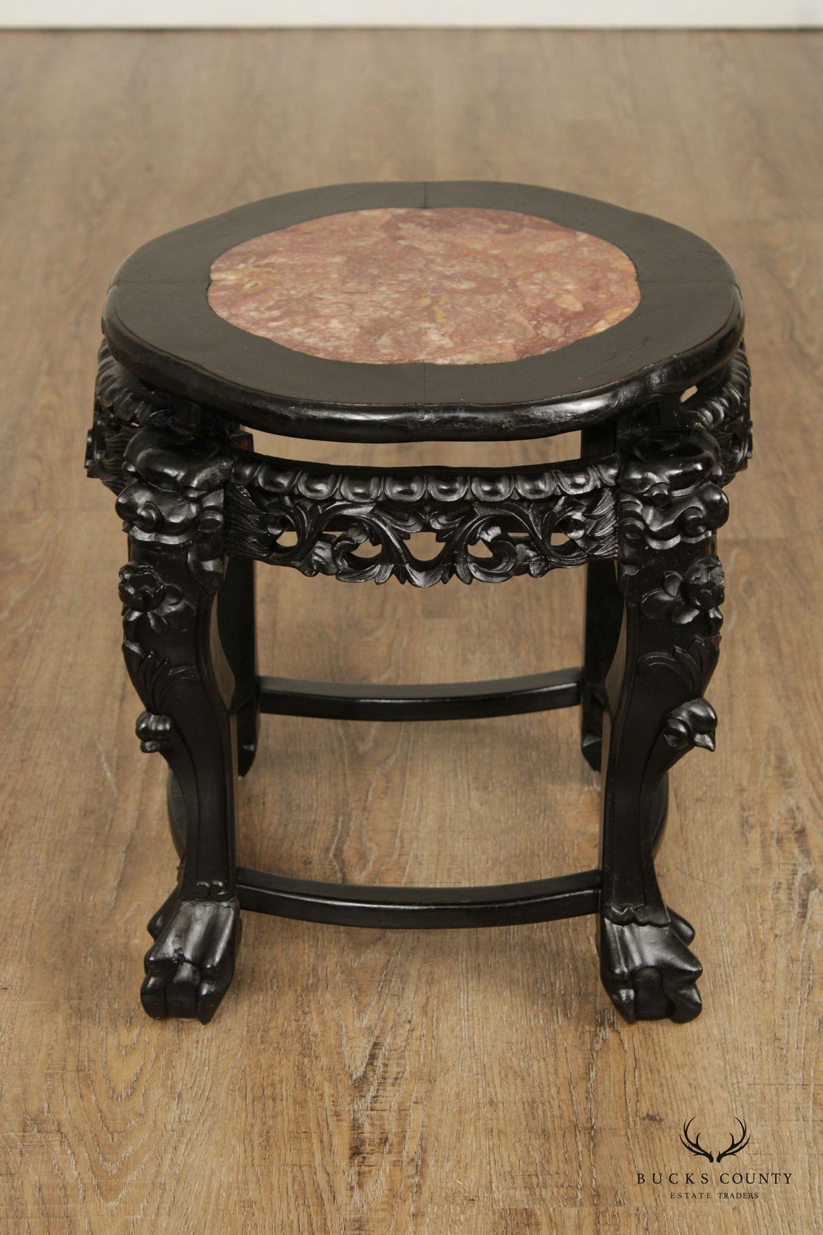 Chinese Carved Wood Stone-Top Low Stand