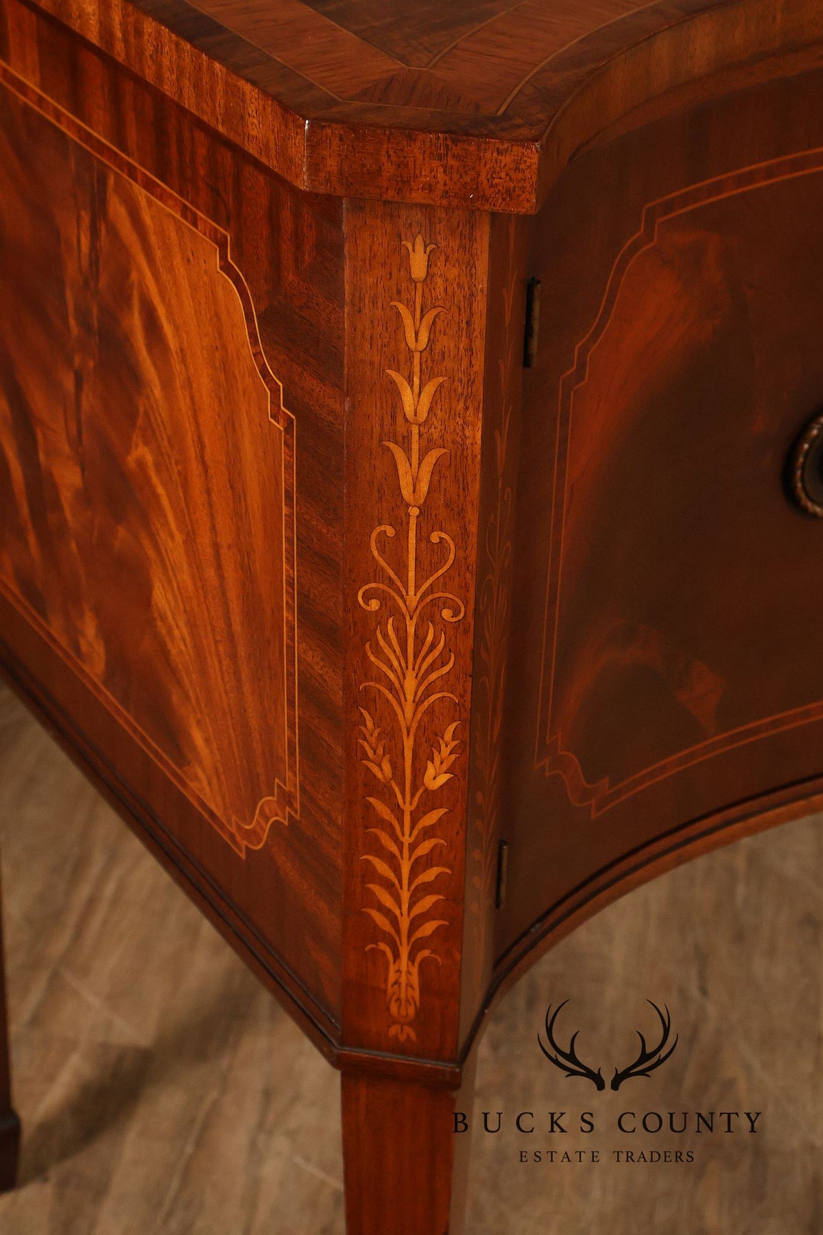 Federal Style Custom Mahogany Sideboard With Inlay And Tambour Door