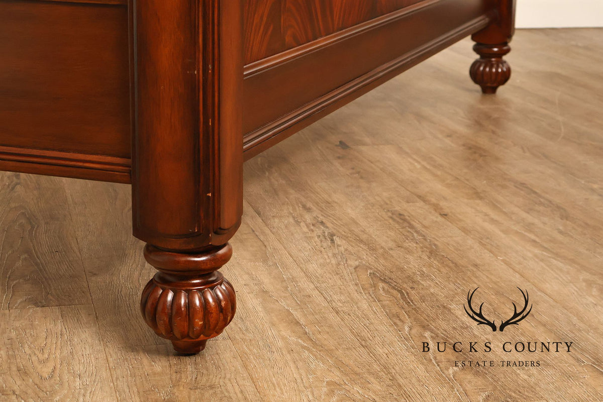 King Size Mahogany Flame Veneer Carved Bed Frame