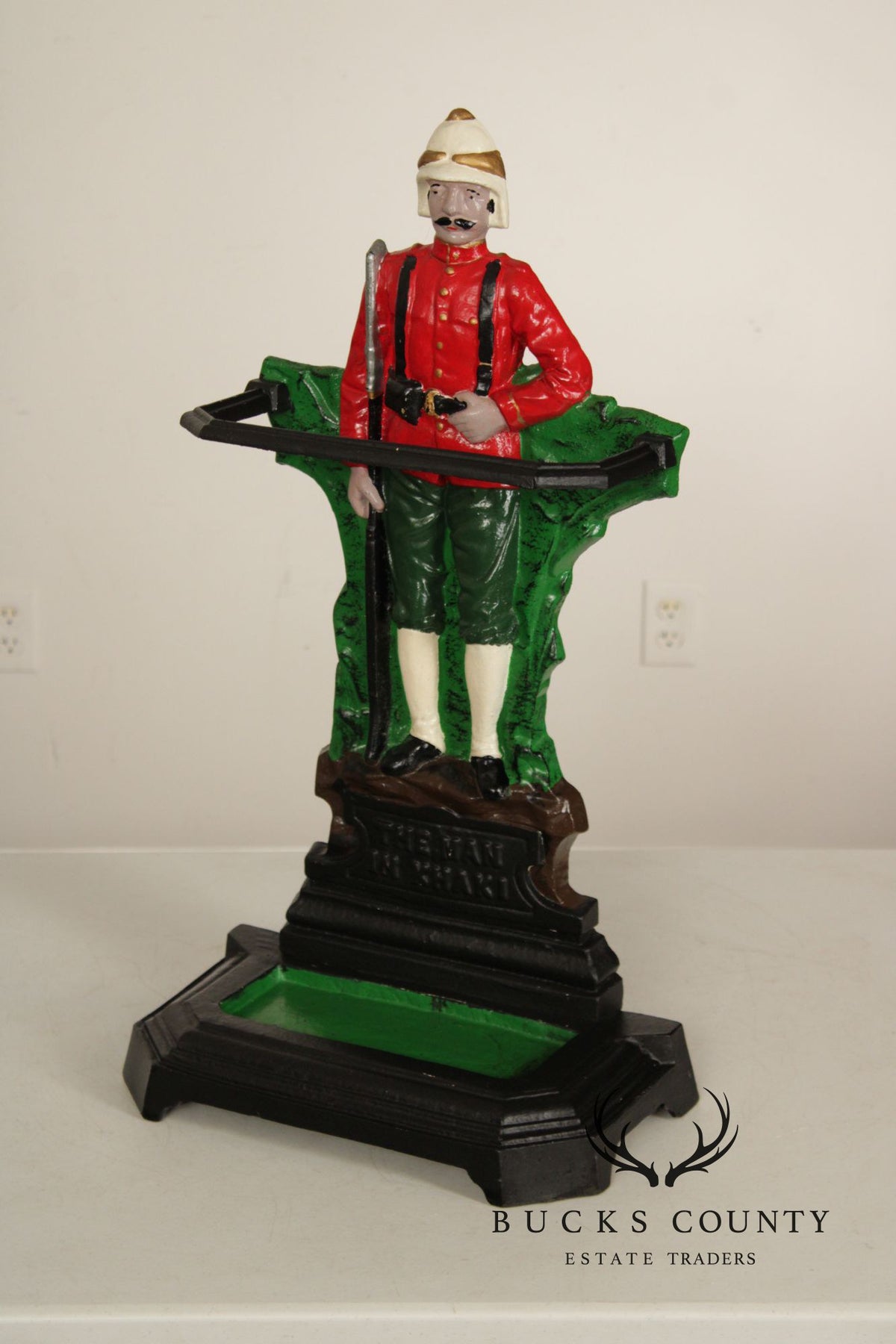 Vintage 'The Man in Khaki' Cast Iron Umbrella Stand