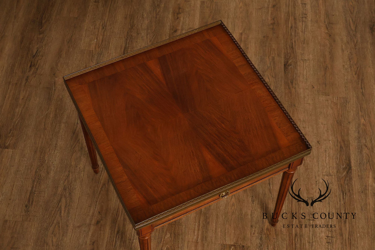 Title: Baker Furniture Louis XVI Style Mahogany Brass Gallery Side Table