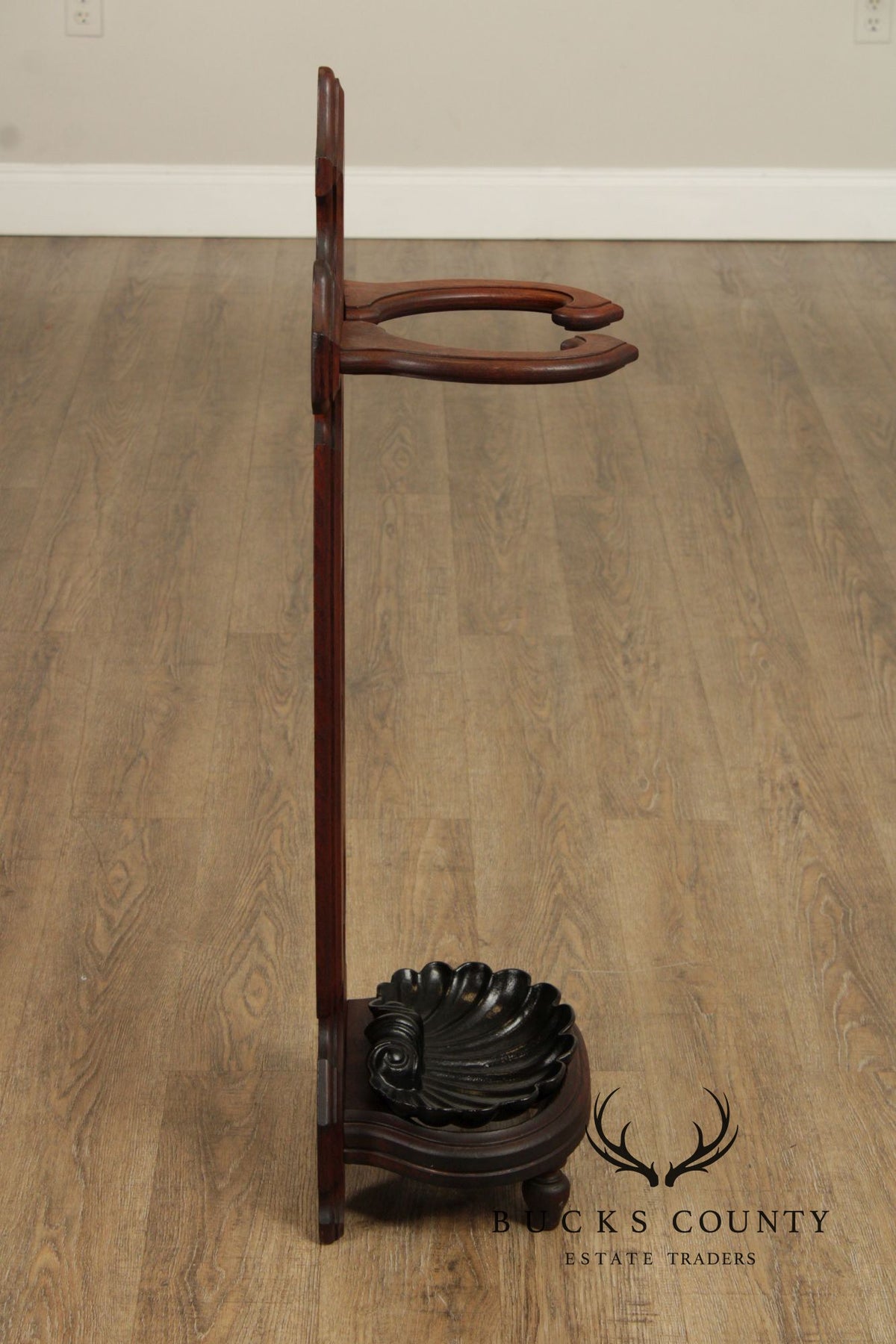 Antique Victorian Gothic Revival Umbrella Stand With Cast Iron Drip Pan
