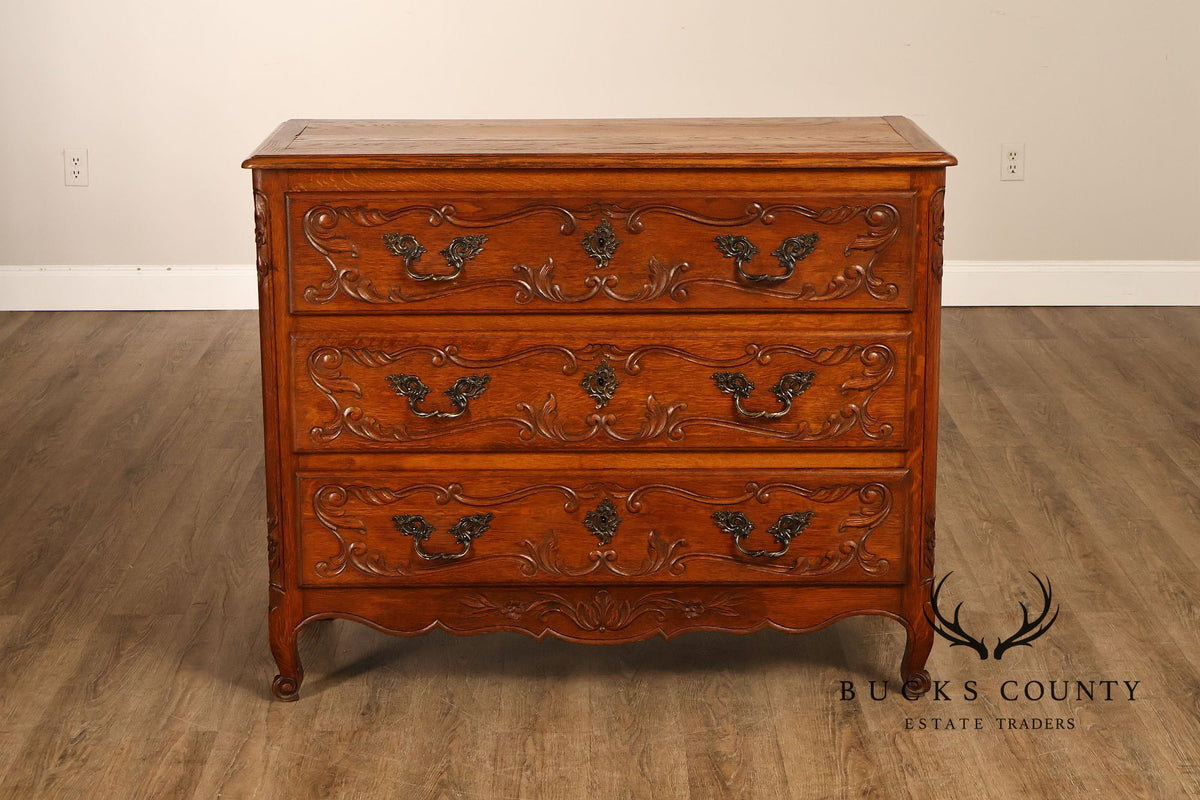 French Louis XV Style Carved Oak Chest Of Drawers