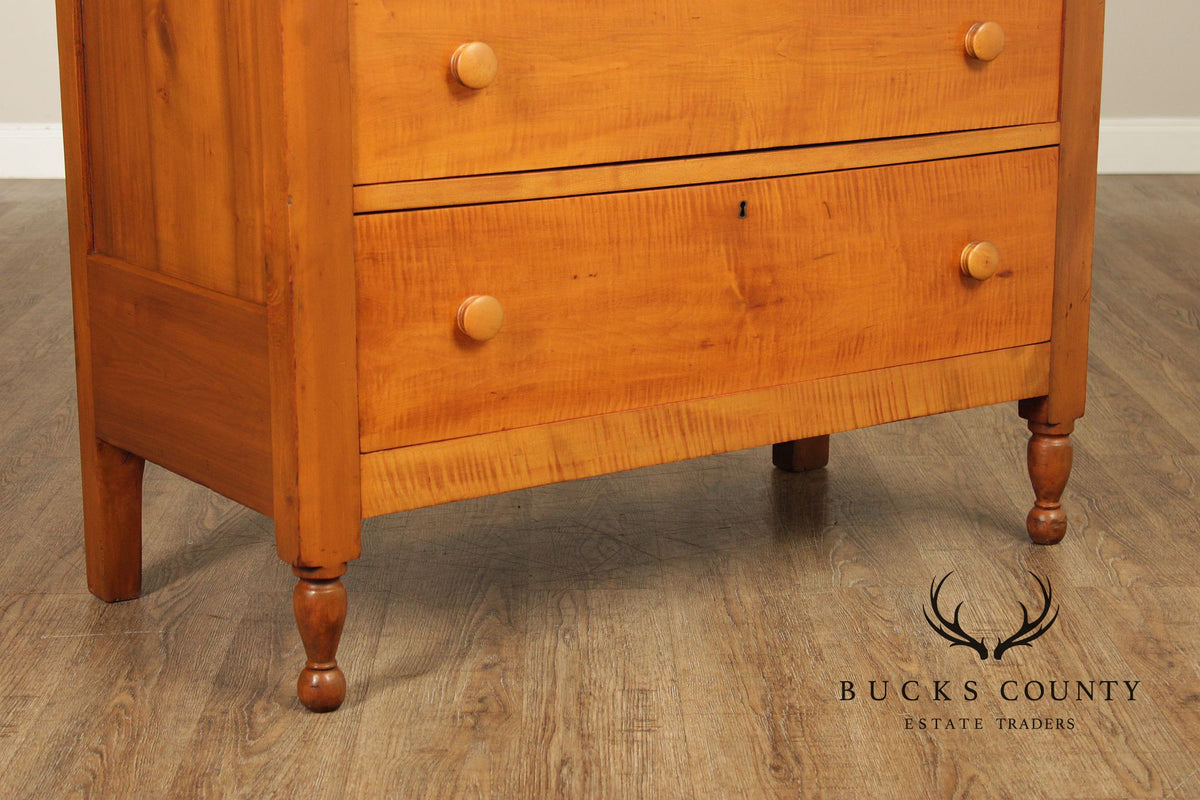 Antique Tiger Maple And Poplar Sheraton Chest Of Drawers