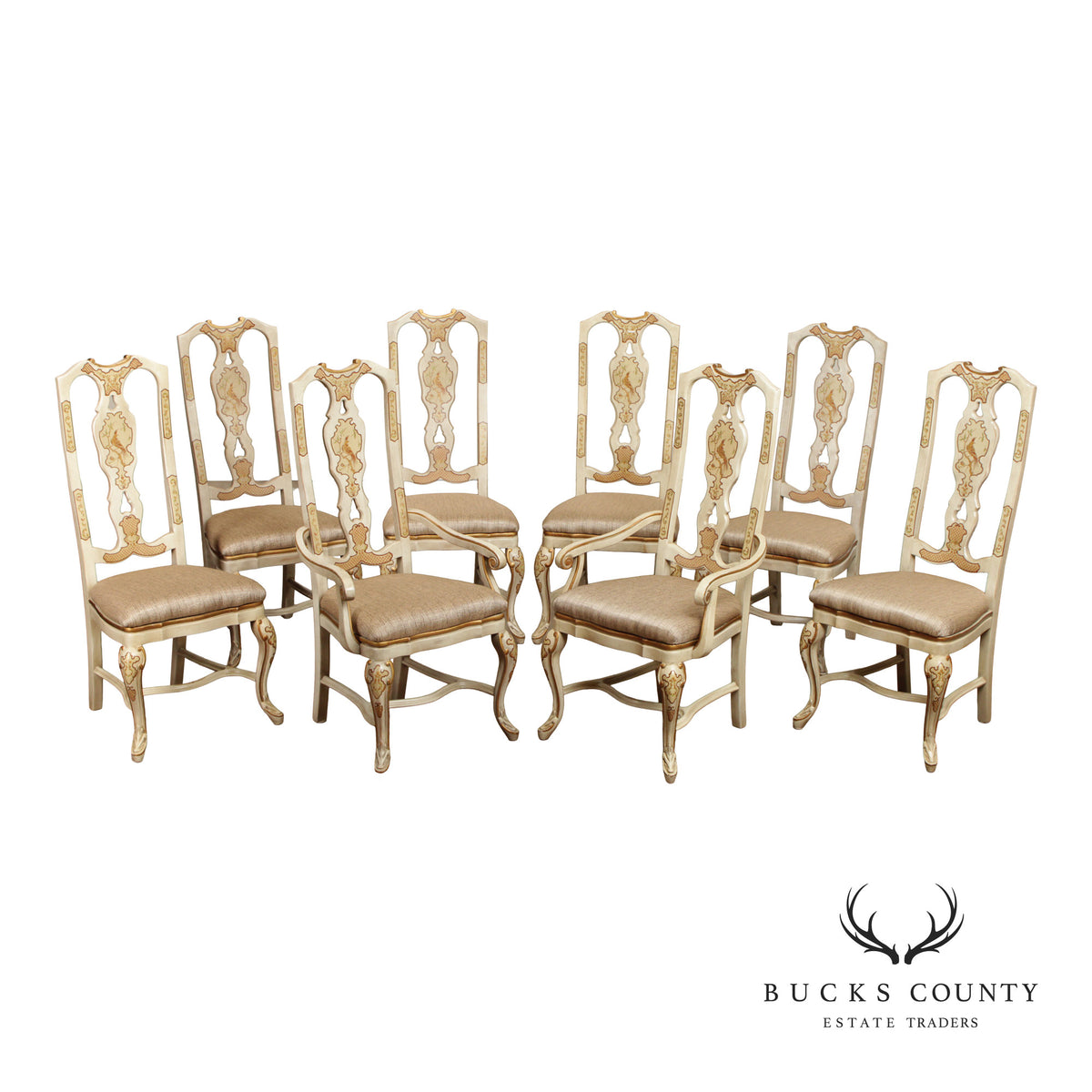 Drexel Heritage 'Sketchbook' Set of Eight Chinoiserie Dining Chairs