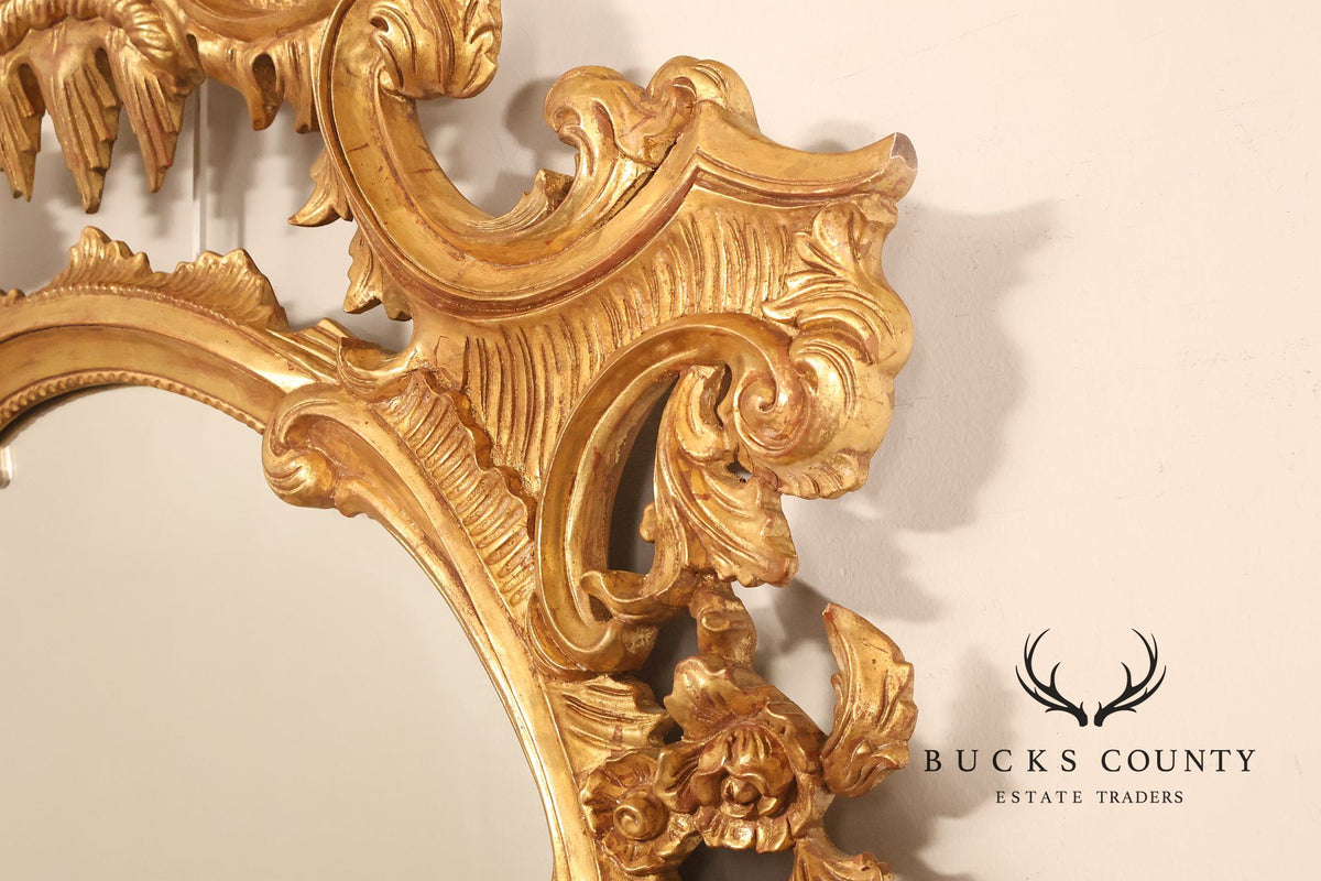Italian Giltwood Rococo Style Wall Mirror with Floral Carved Frame