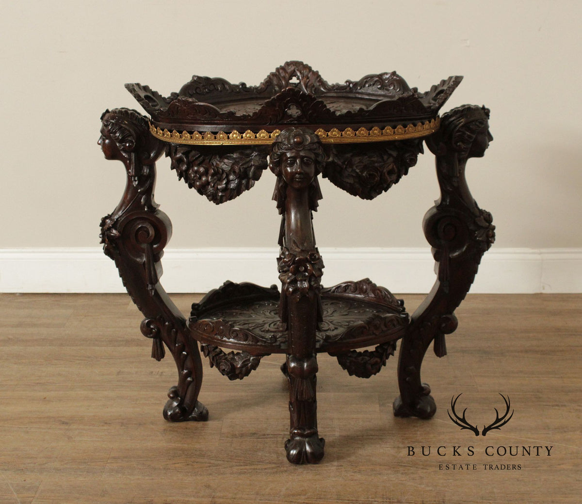 Antique Italian Renaissance Revival Carved Side Table