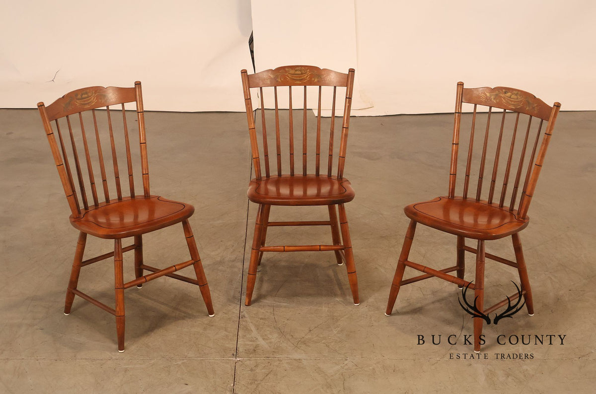 L. Hitchcock Set of Three Harvest Painted Cherry Dining Chairs
