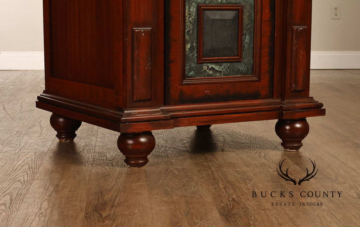 Custom Made Pair Of Custom Mahogany Cabinets With Faux Stone Inlay