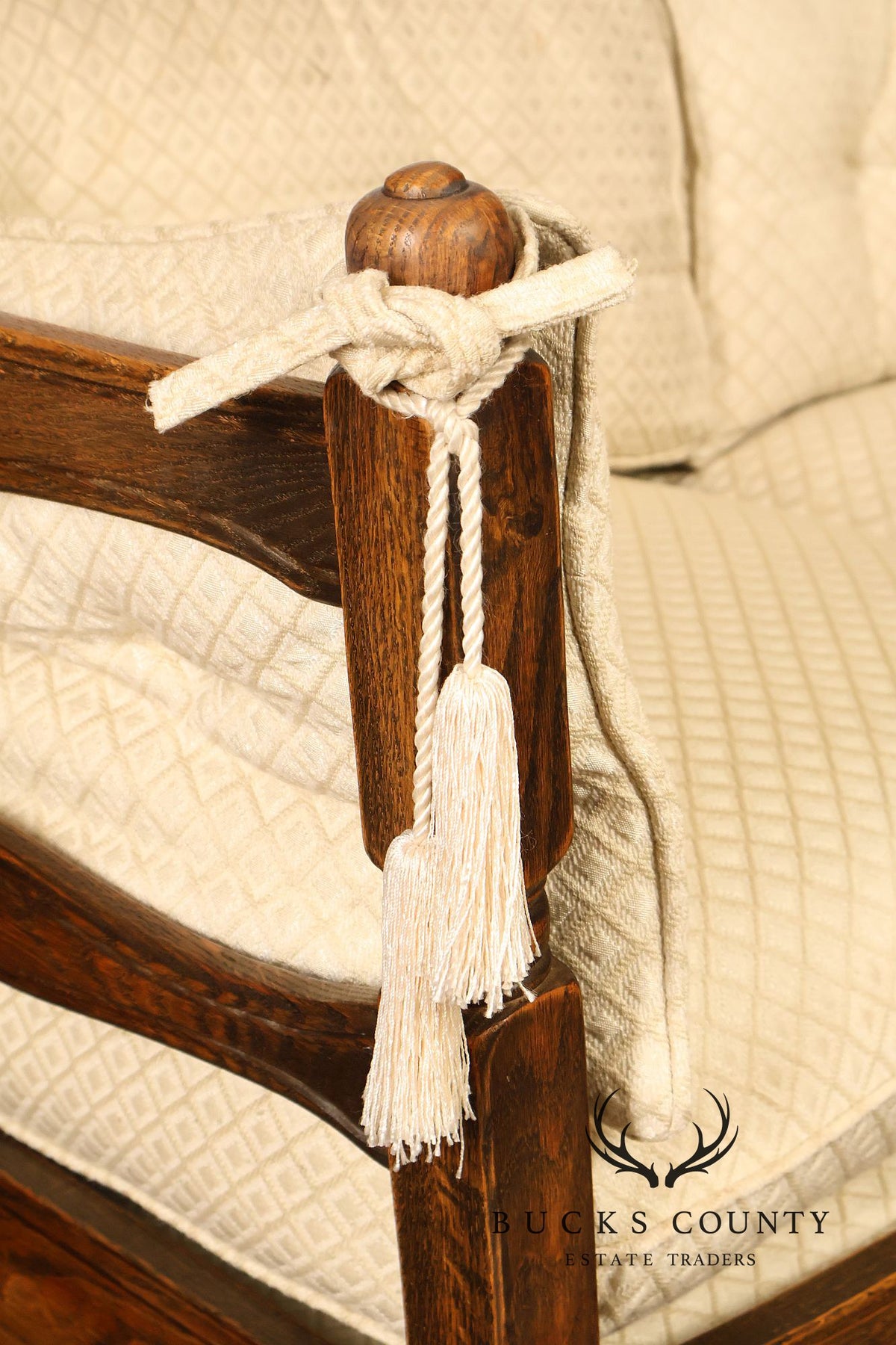 French Country Style Carved Oak Frame Three Seat Sofa