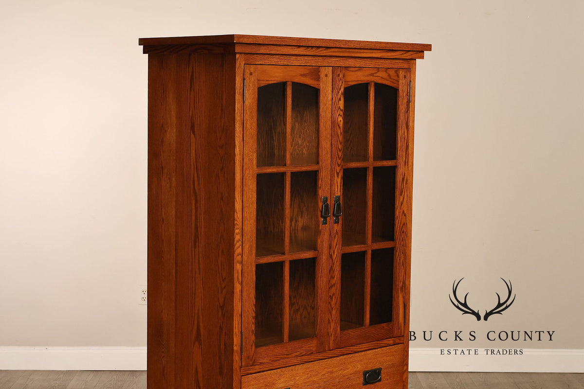 Mission Oak Two Door Display Bookcase Cabinet With Drawers