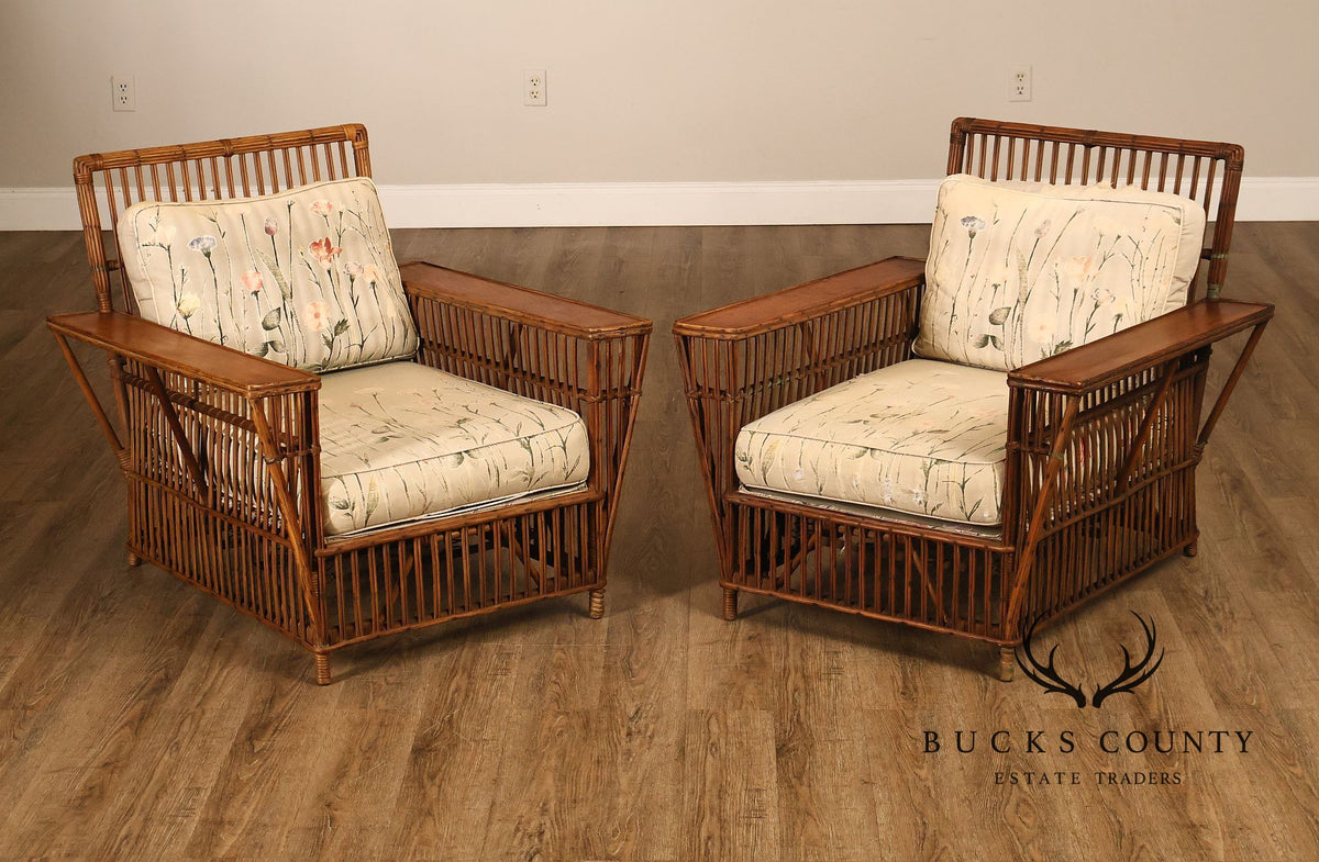 Antique Pair Of Split Reed Rattan Lounge Chairs