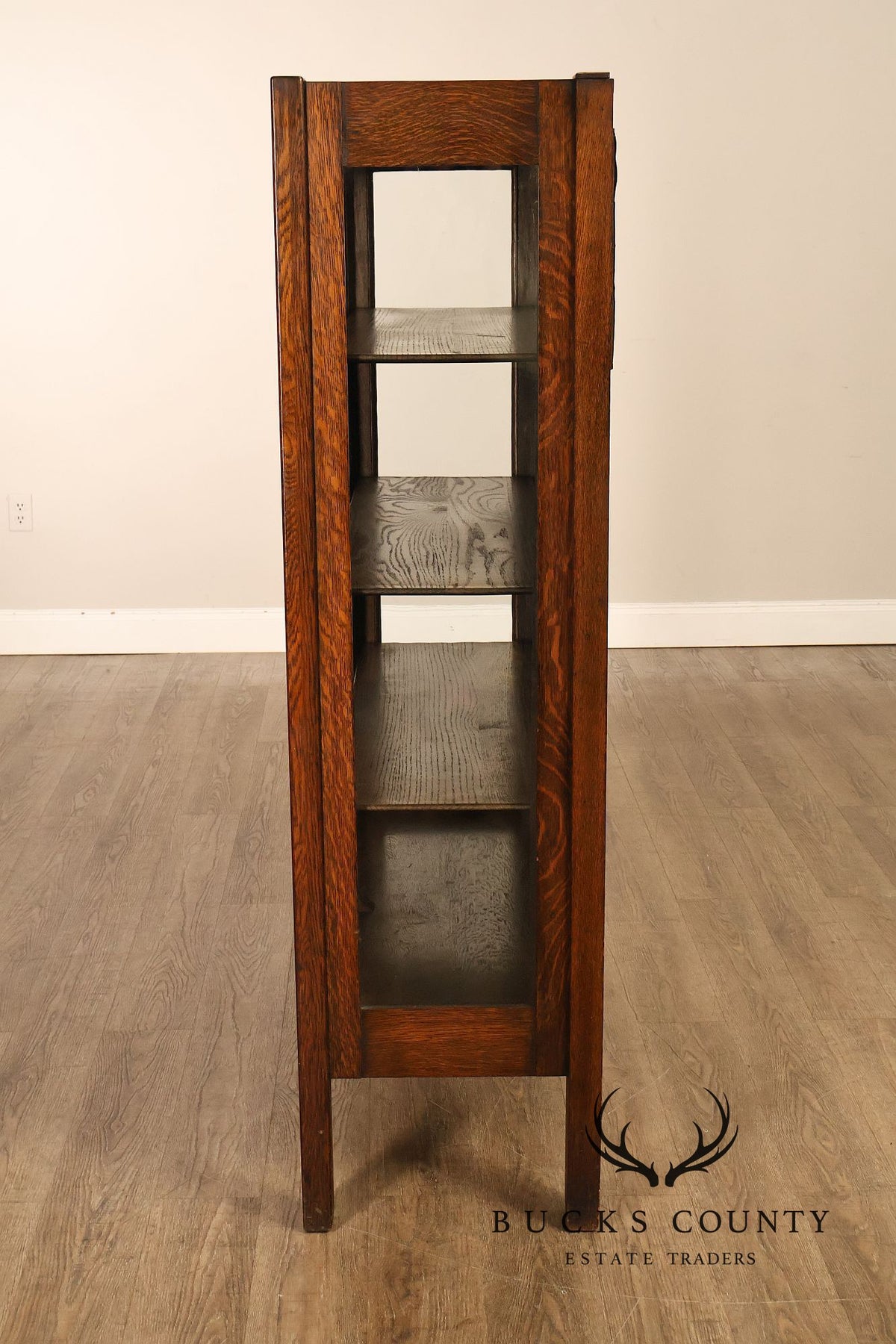 Antique Grand Rapids Oak Arts & Crafts Glass Door Bookcase Cabinet