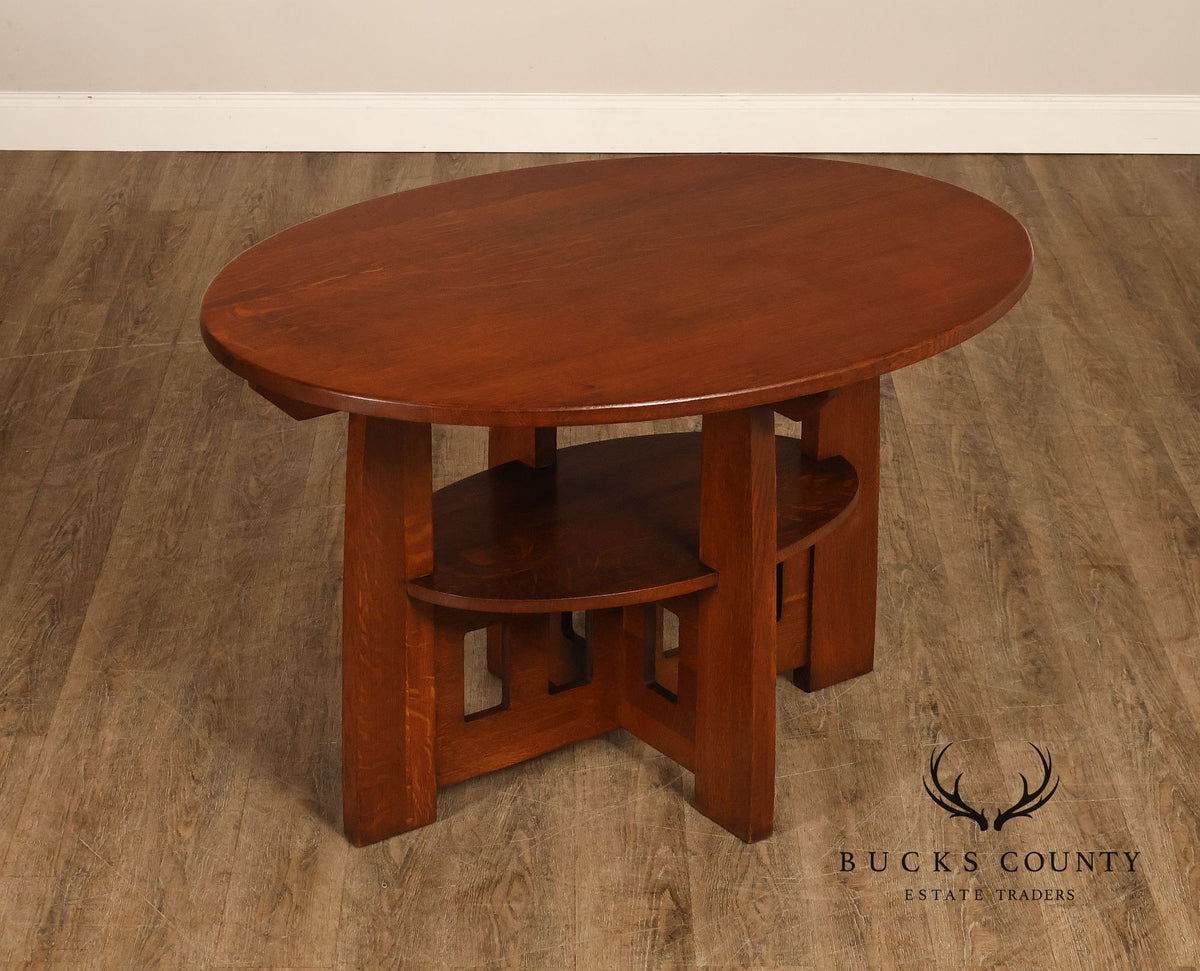 Limbert Arts And Crafts Antique Oak Double Oval Center Table Model 158