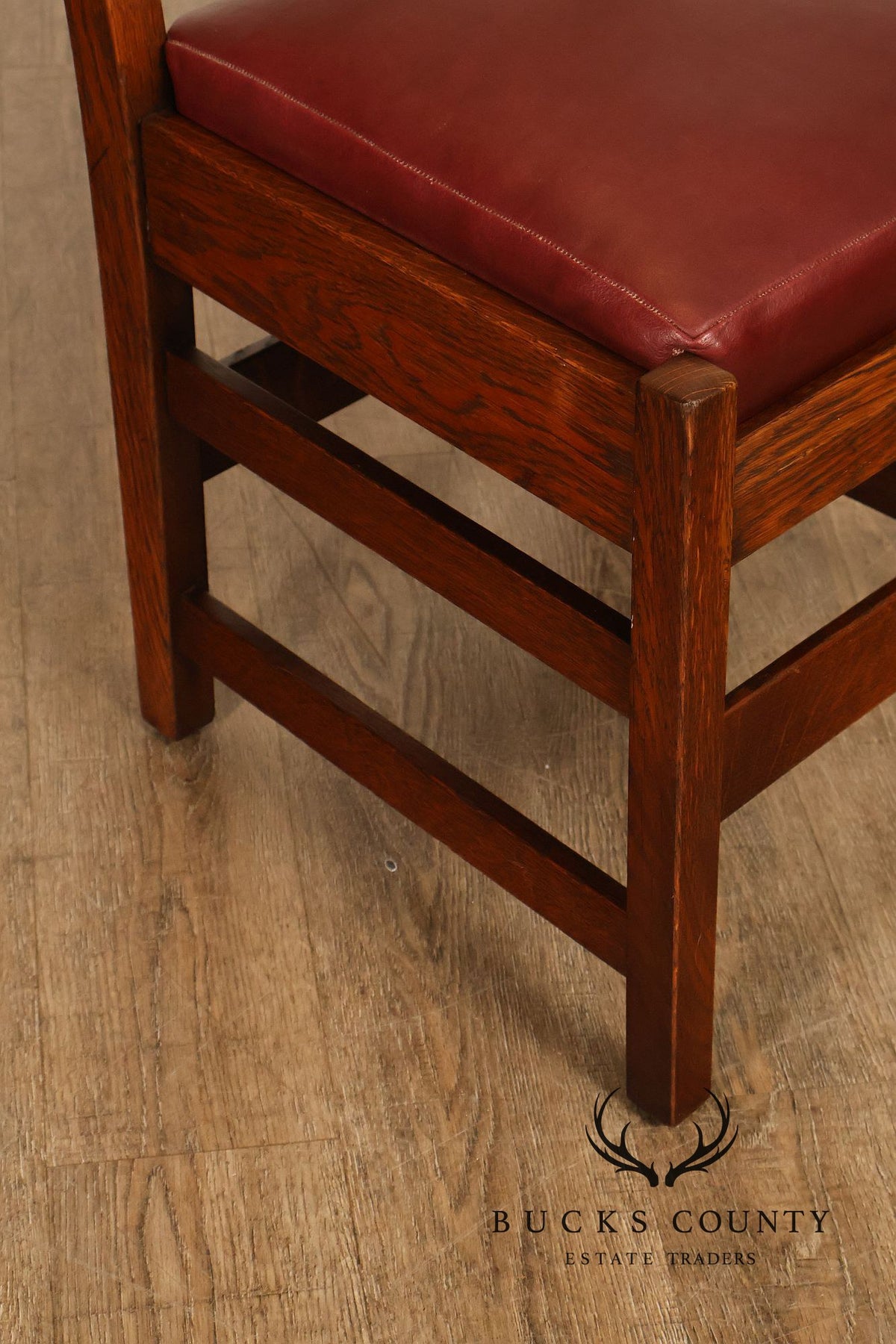 Antique L. & J. G. Stickley Set Of Four Oak Ladder Back Dining Chairs #800