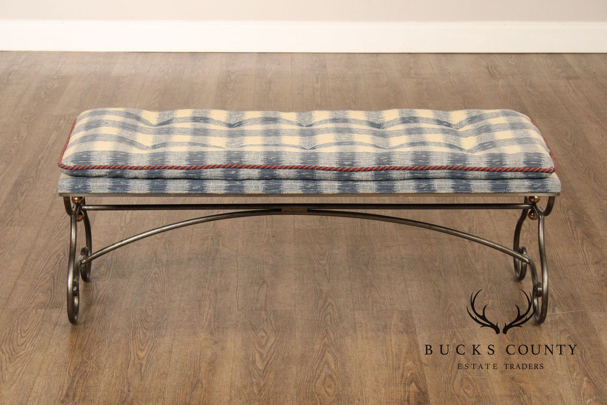 French Country Style Quality Forged Iron and Brass Window Bench