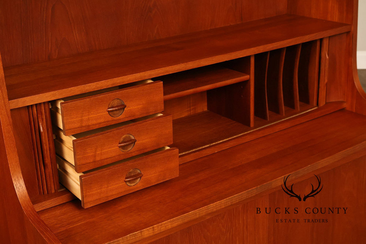 Johannes Sorth for Bornholm Mobelfabrik Danish Teak Tambour Door Secretary Desk Bookcase
