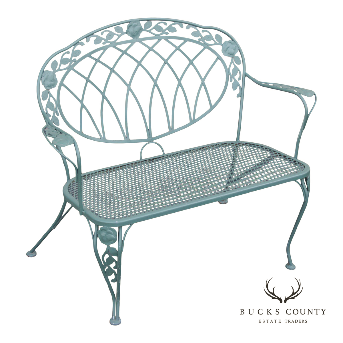 Wrought Iron Outdoor Garden Bench With Rose Motif