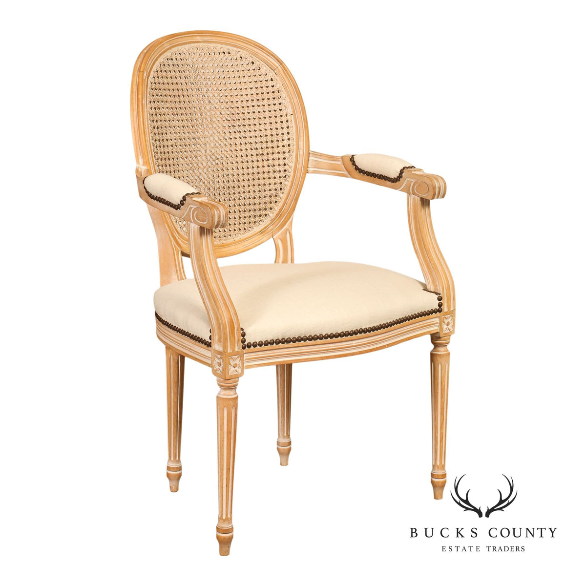French Louis XVI Style Cane Back Armchair