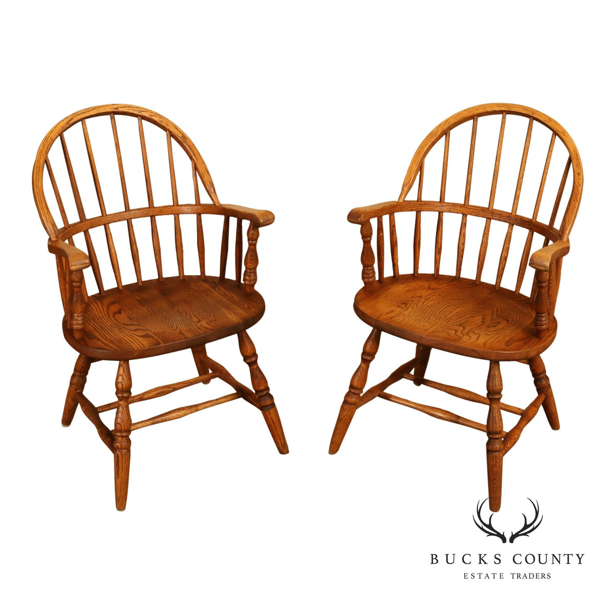 Vintage Pair of Oak Windsor Armchairs