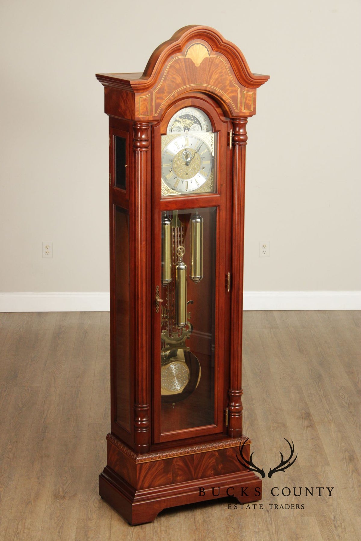 Sligh Federal Style Inlaid Mahogany Grandfather Clock