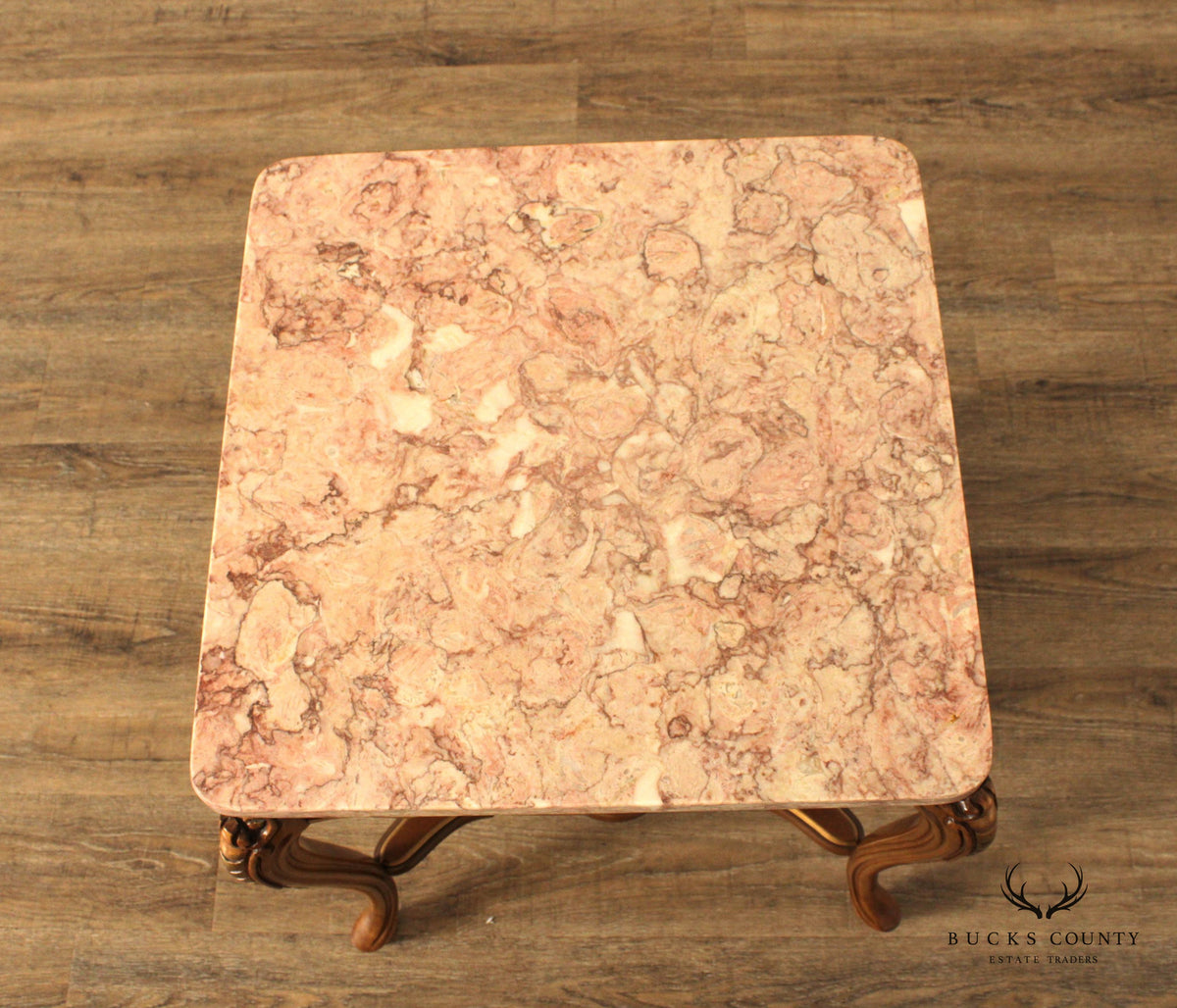 FRENCH LOUIS XV STYLE VINTAGE PAIR MARBLE TOP END TABLES