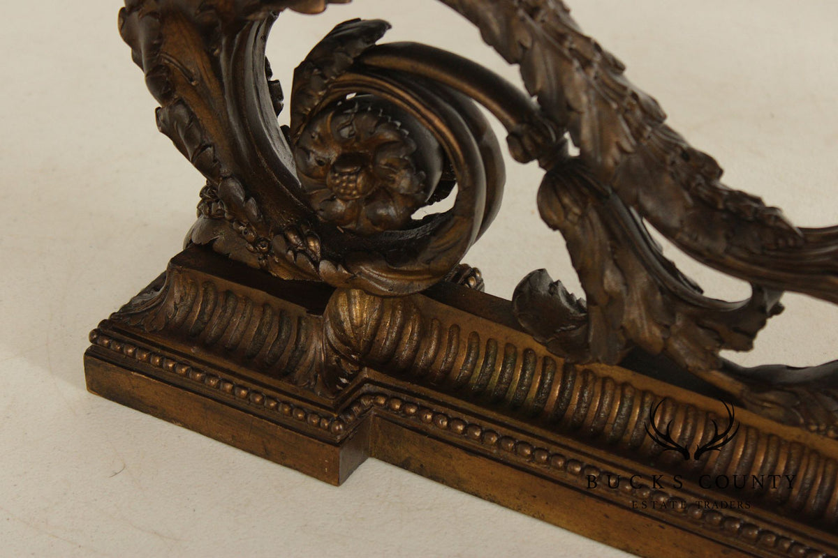 French Louis XV Style Antique Bronze Pair of Cherub Andirons