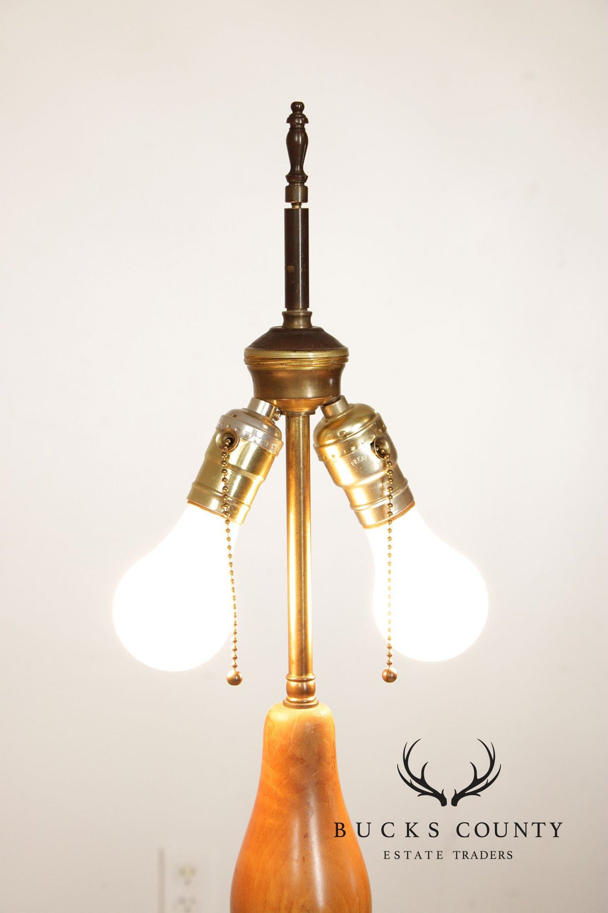 Colonial Revival Pair of Turned Cherry Wood Table Lamps