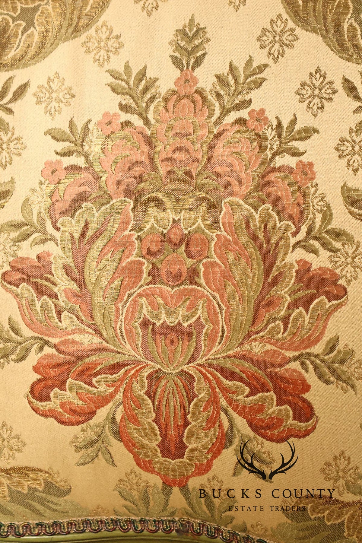 Vintage Louis XV Style Green Painted Floral Upholstered Armchair