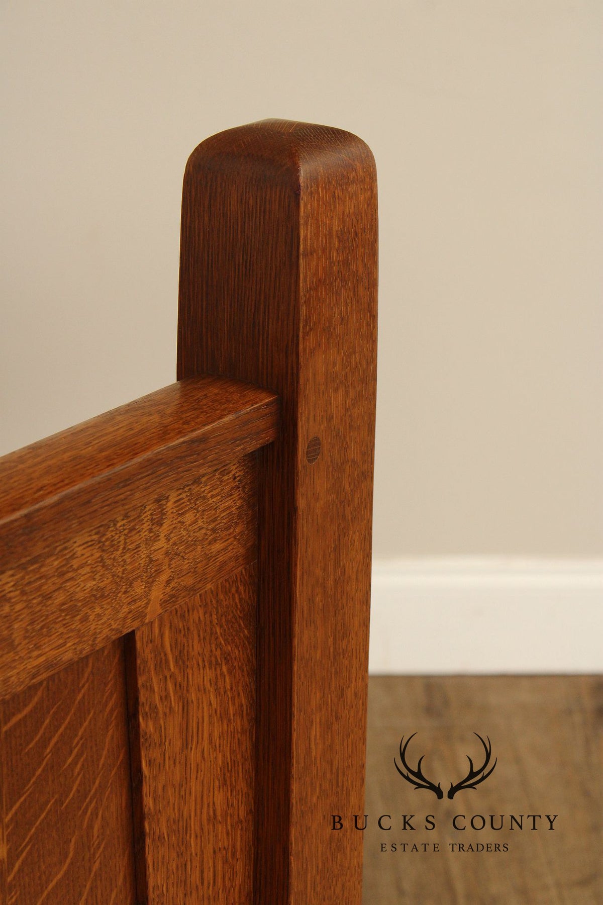Stickley Mission Style Oak and Leather Queen Bed