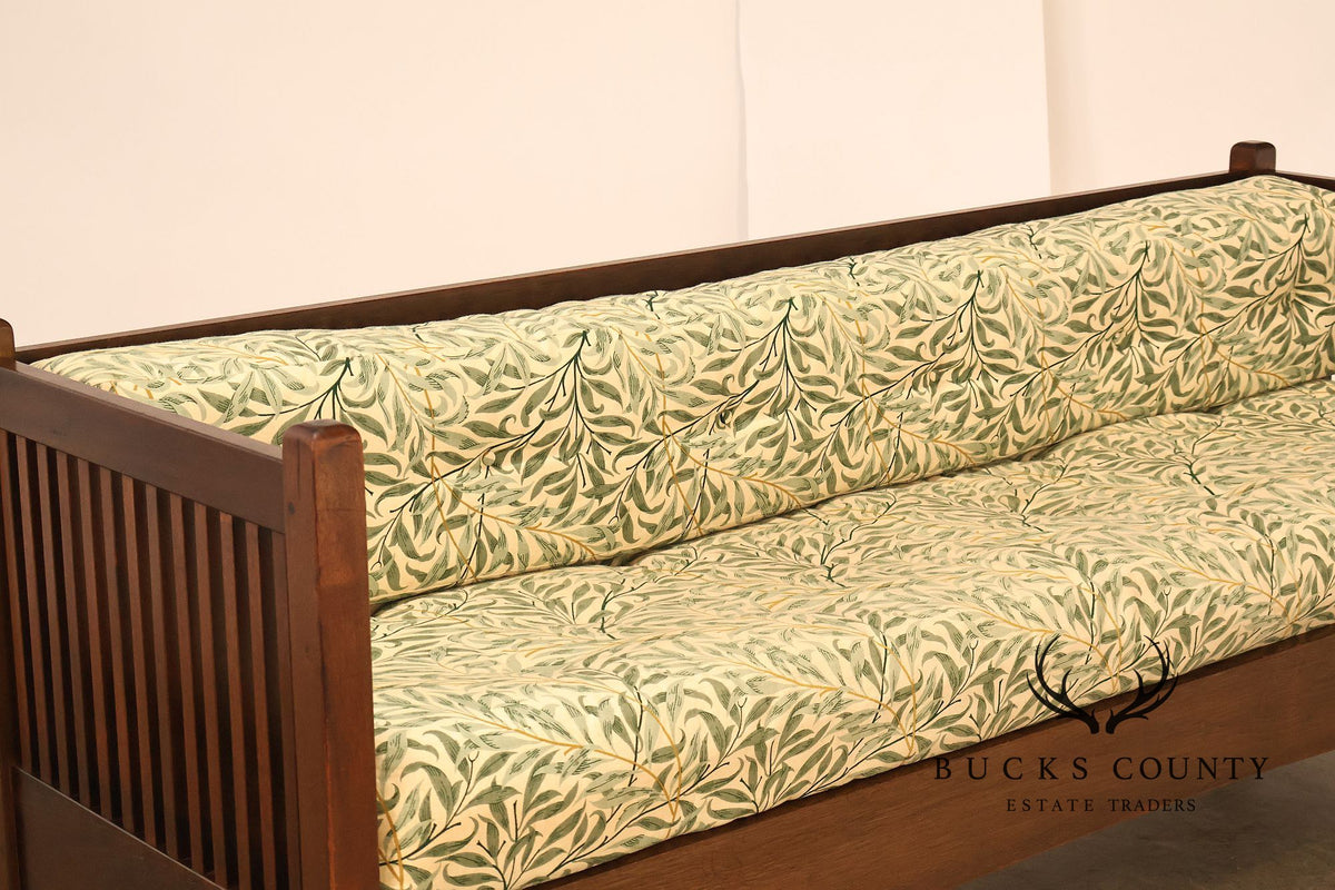 Mission Style Mahogany Spindle Settle With Botanical Upholstery