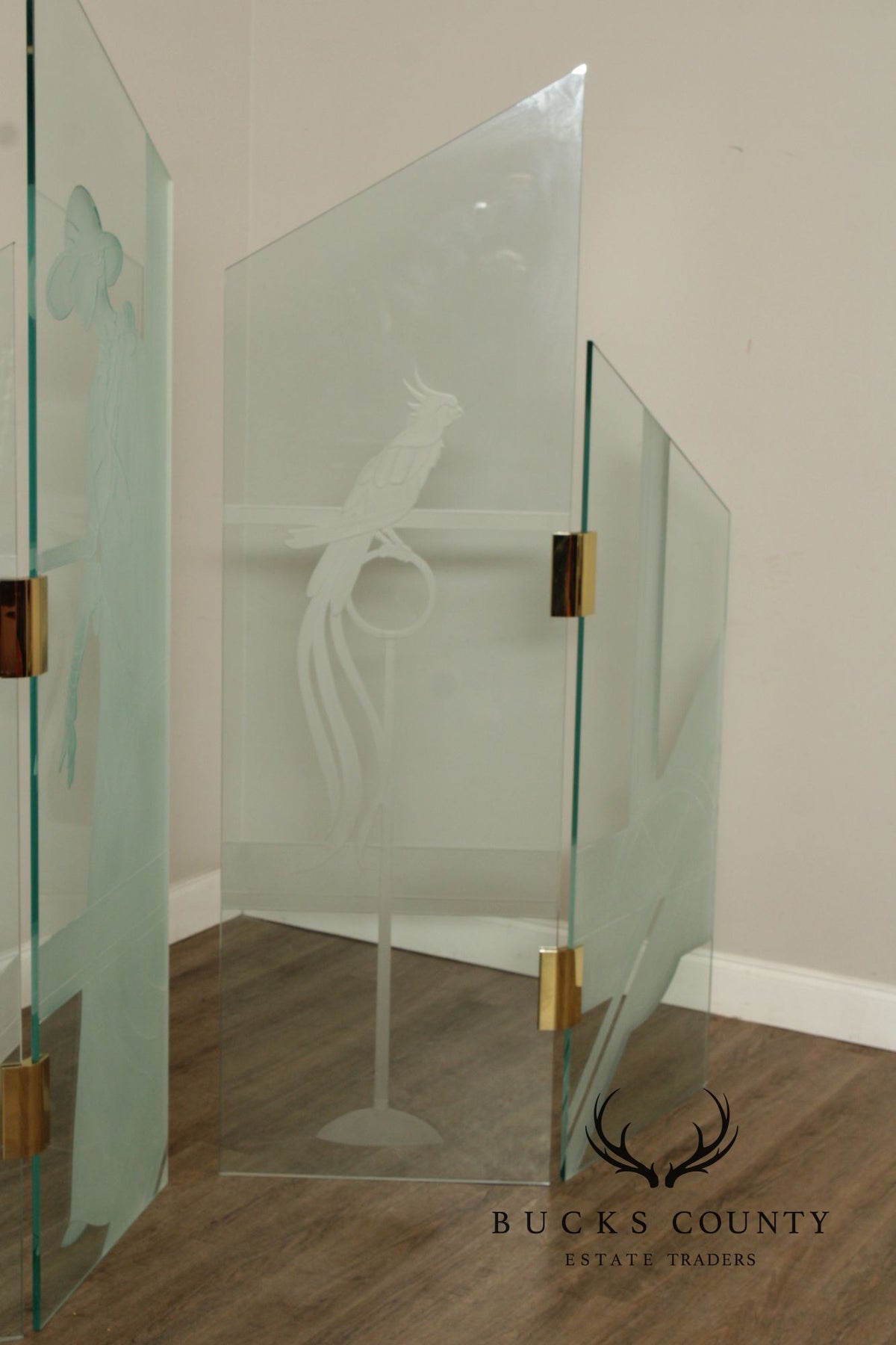 1980's Art Deco Style Glass Four-Panel Room Divider