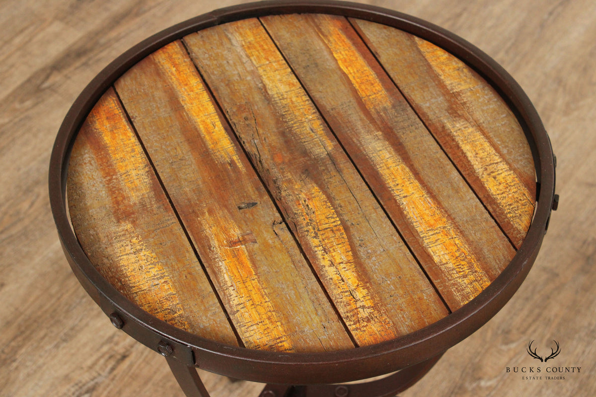 Industrial Style Iron And Round Wood Top Side Table