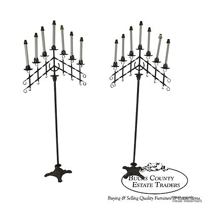 Quality Pair of Wrought Iron Tall Floor Torchieres
