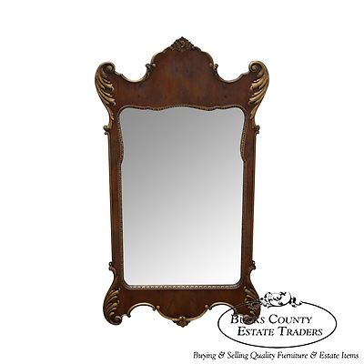 Old Colony Georgian Chippendale Style Yew Wood Frame Mirror