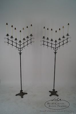 Quality Pair of Wrought Iron Tall Floor Torchieres