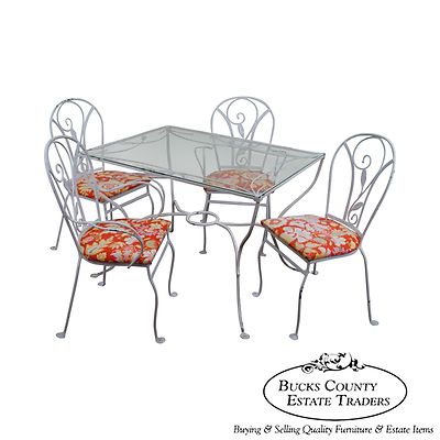 Salterini Art Nouveau Style Vintage Iron 5 Piece Patio Table & Chair Garden Set