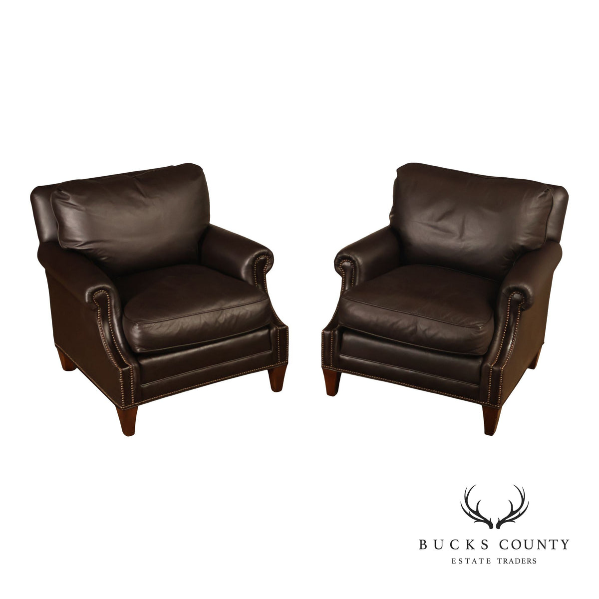 Baker Furniture Pair of Leather Club Chairs
