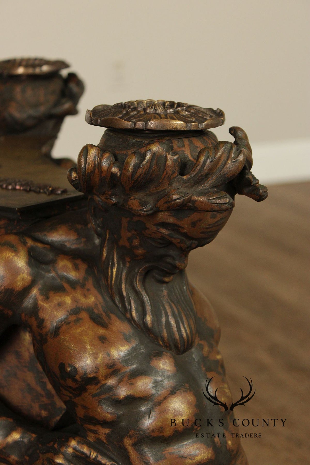 Antique Neoclassical Pair Of Mythological Figural Table Bases In Bronze
