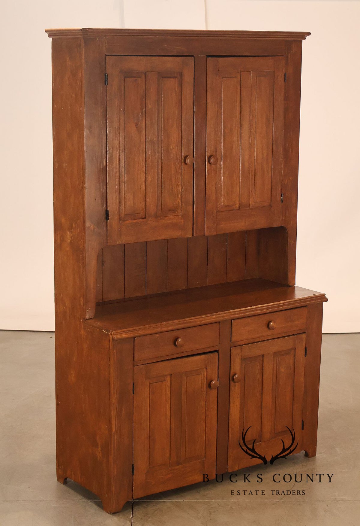 Antique American Primitive Pine Step Back Cupboard