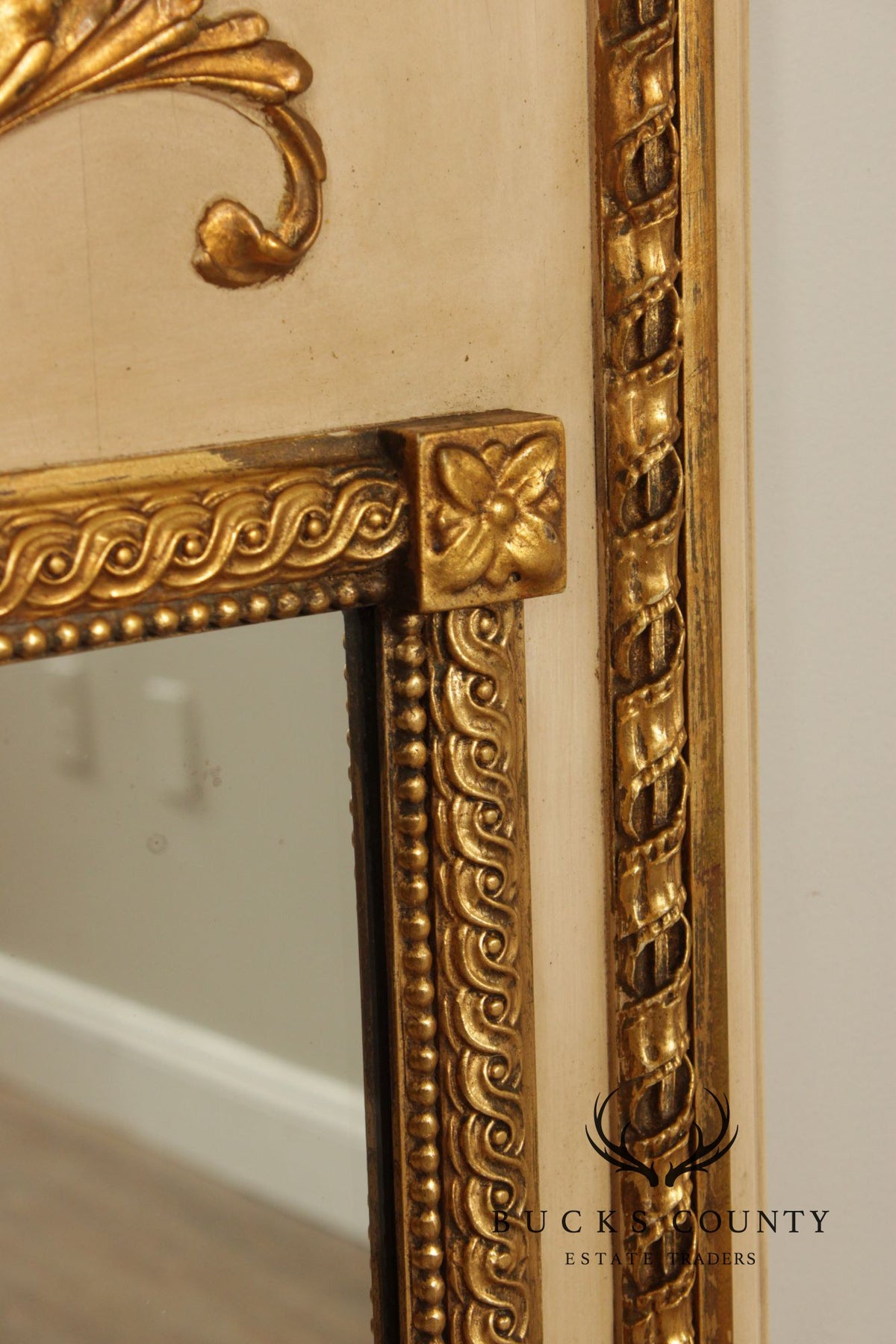 Vintage French Neoclassical Style Partial Gilt Trumeau Mirror
