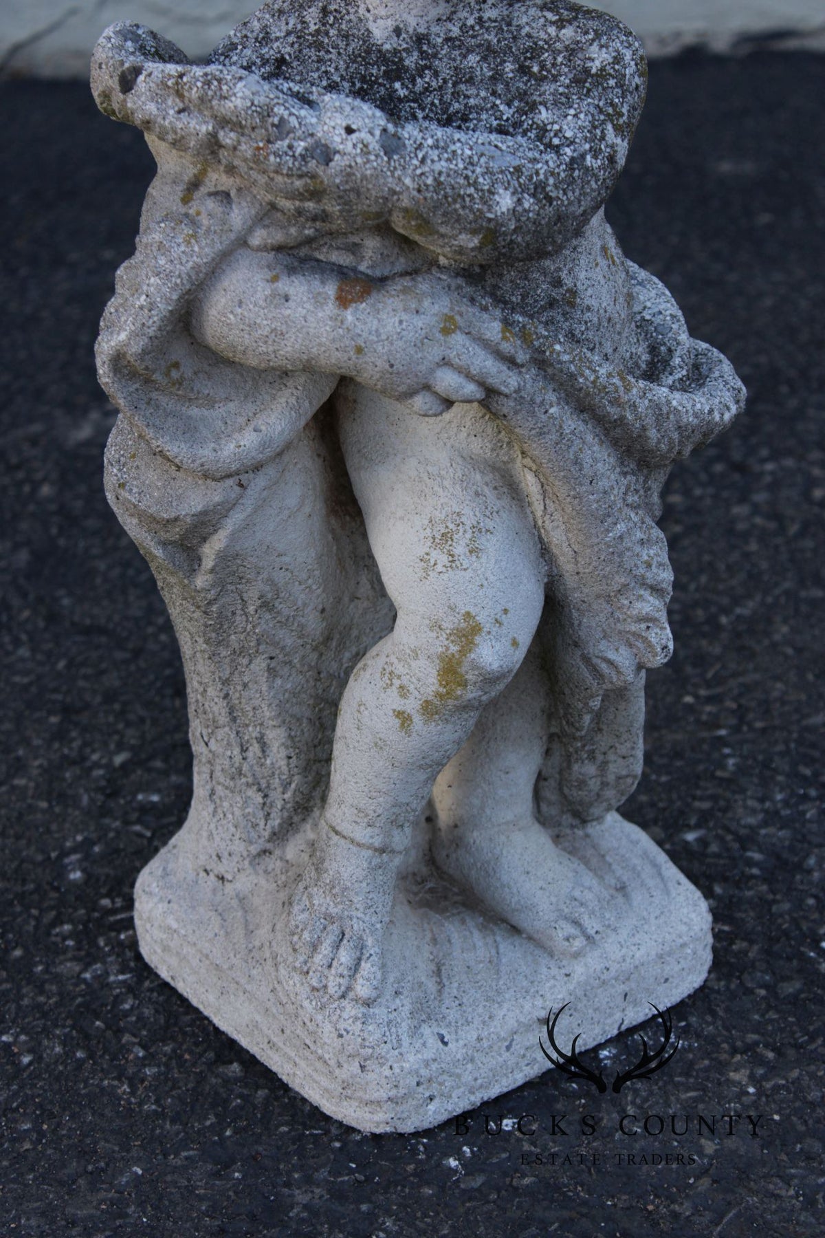 Vintage Cast Stone Cherub Garden Statue