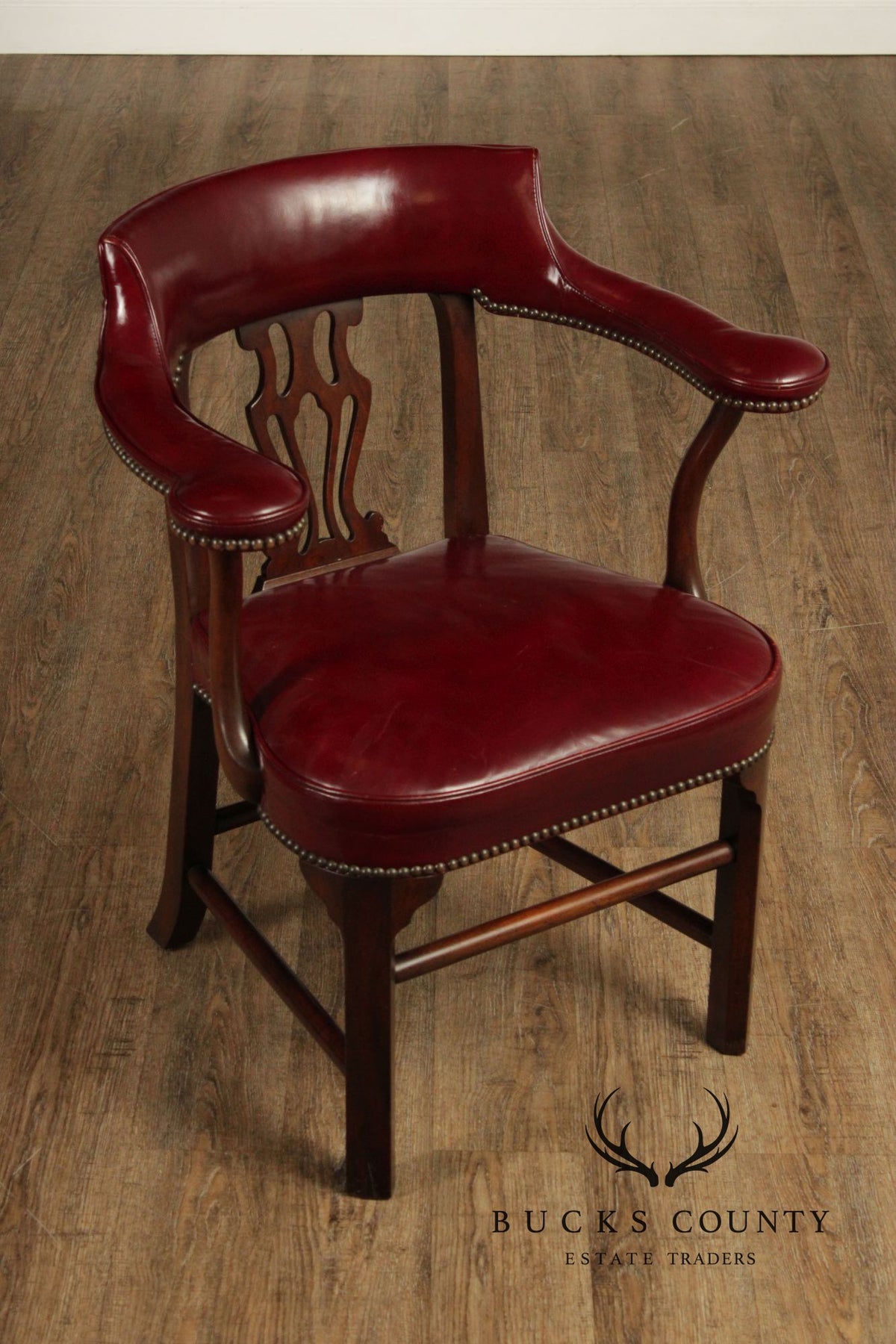 Kittinger Mahogany Chippendale Style Leather Chair