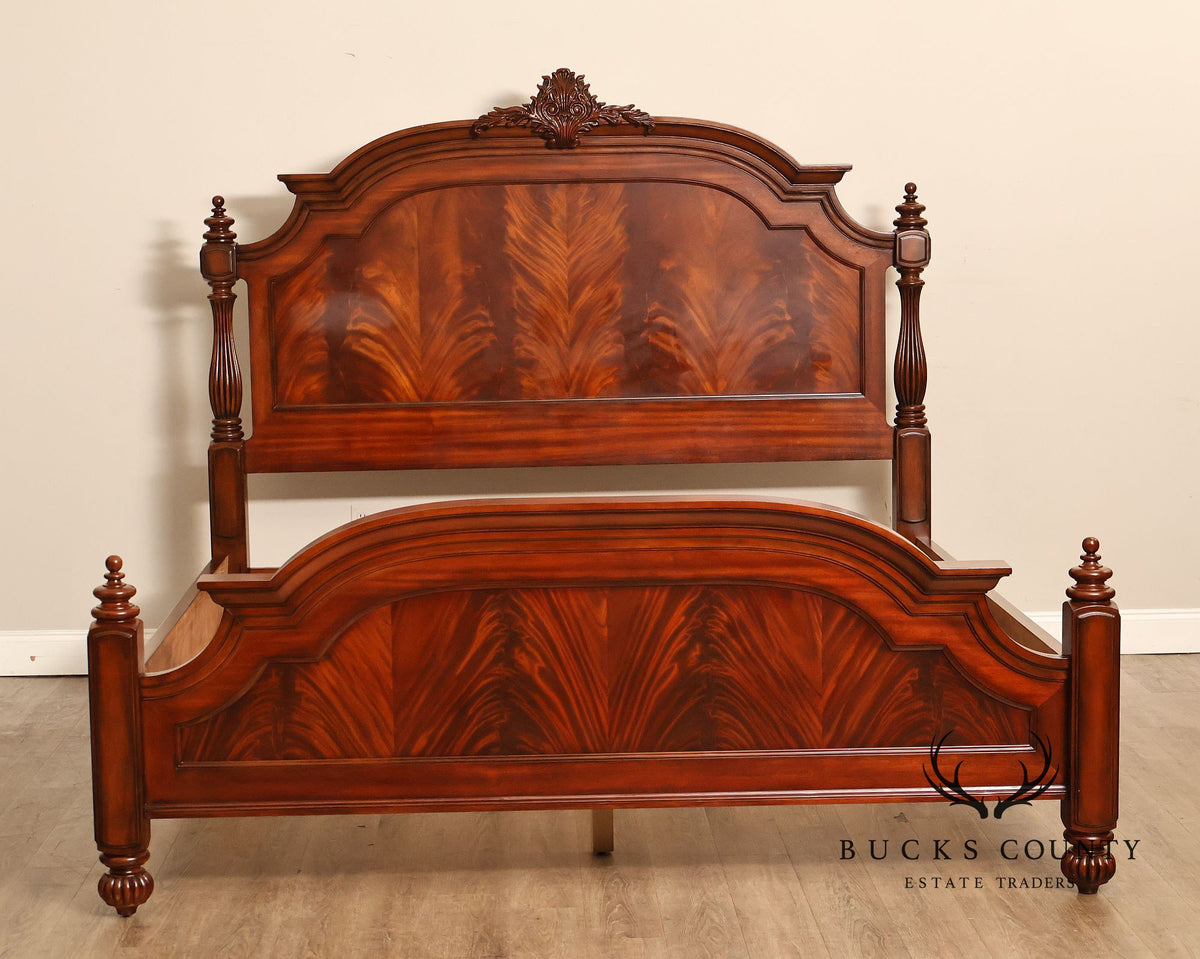 King Size Mahogany Flame Veneer Carved Bed Frame