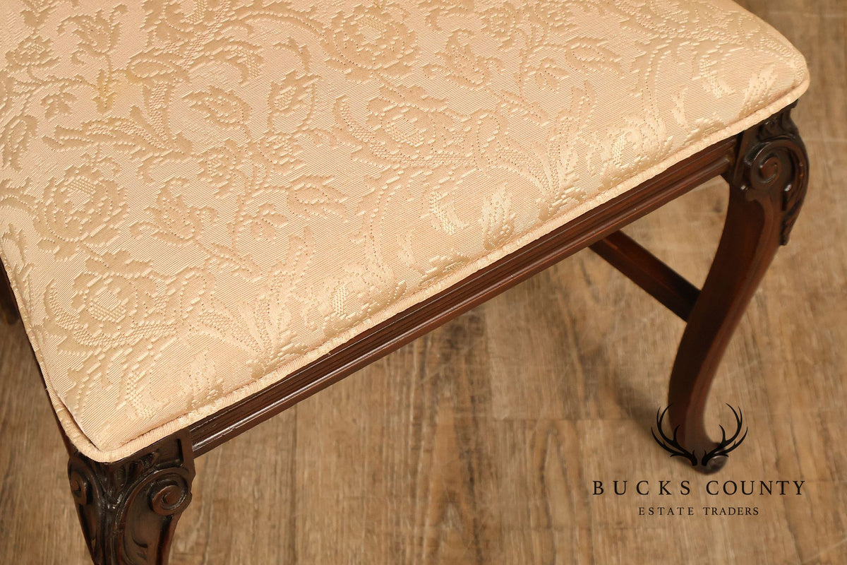 Traditional Mahogany Carved Side Chair With Floral Damask Upholstery
