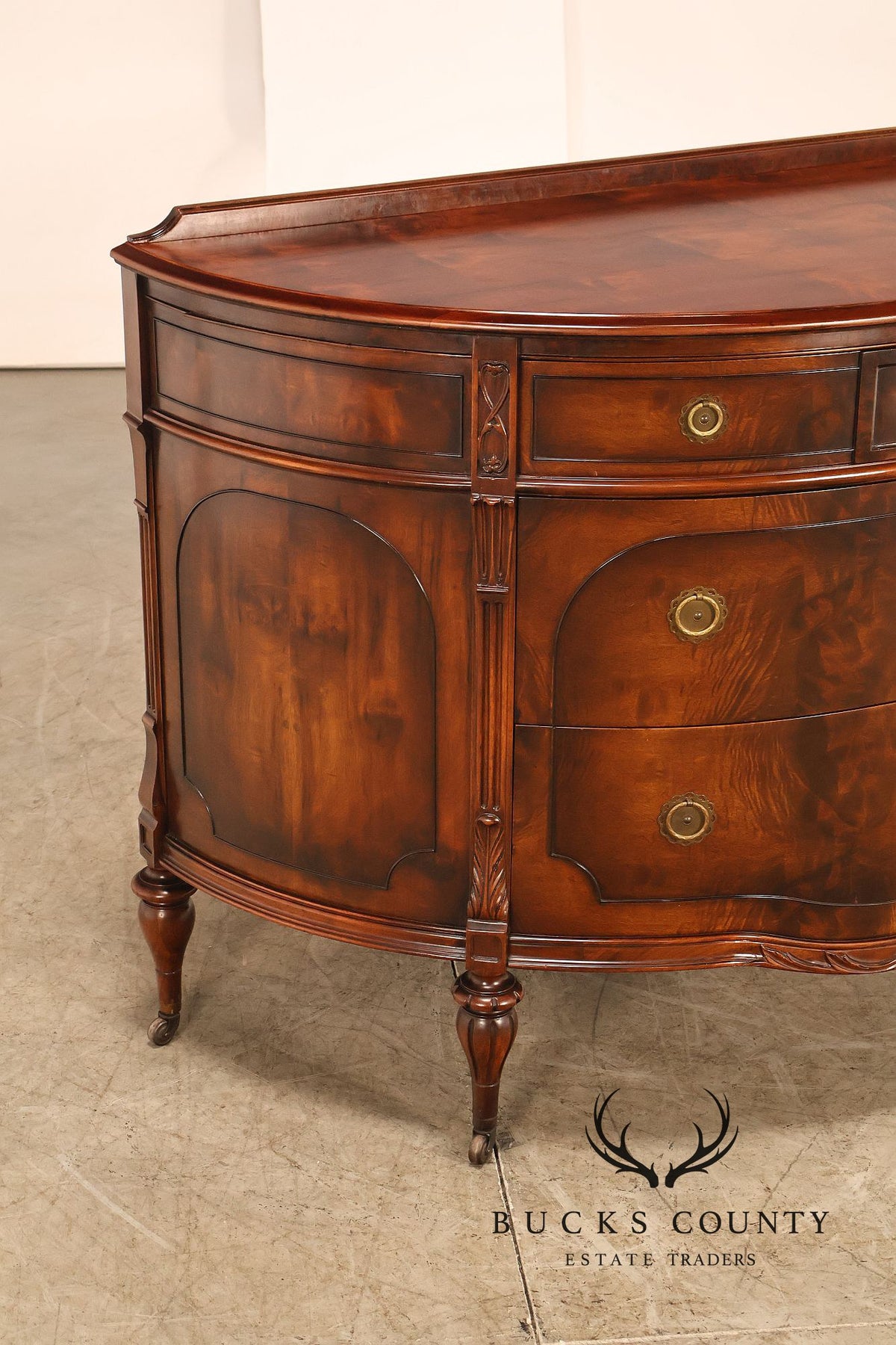 Vintage French Regency Style Mahogany Bow Front Sideboard Buffet